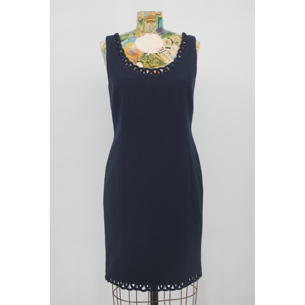 Chetta B Women's Size 6 Navy Blue Textured Lined Sleeveless Sheath Dress #1263